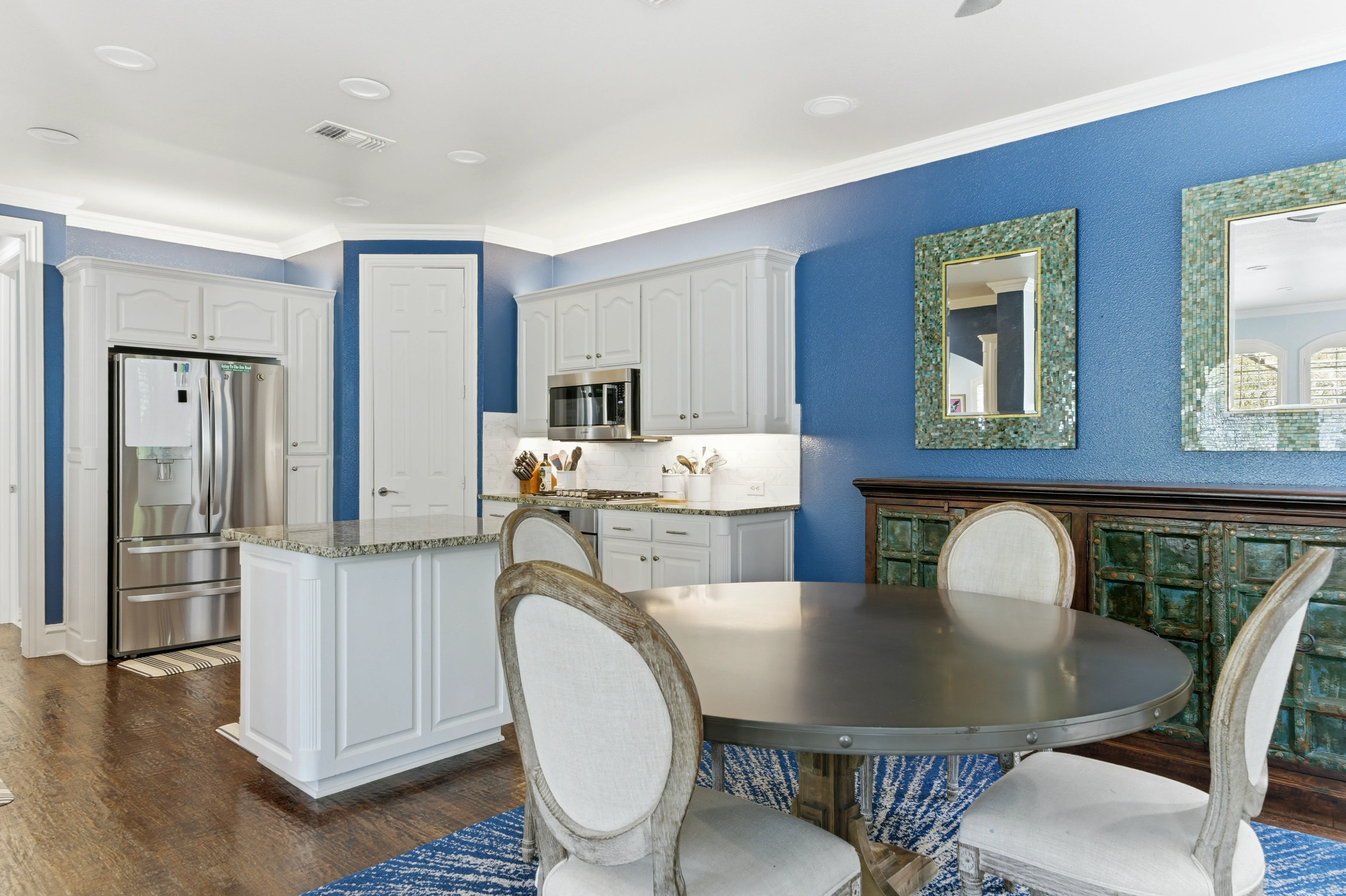 Kitchen opening to dining area